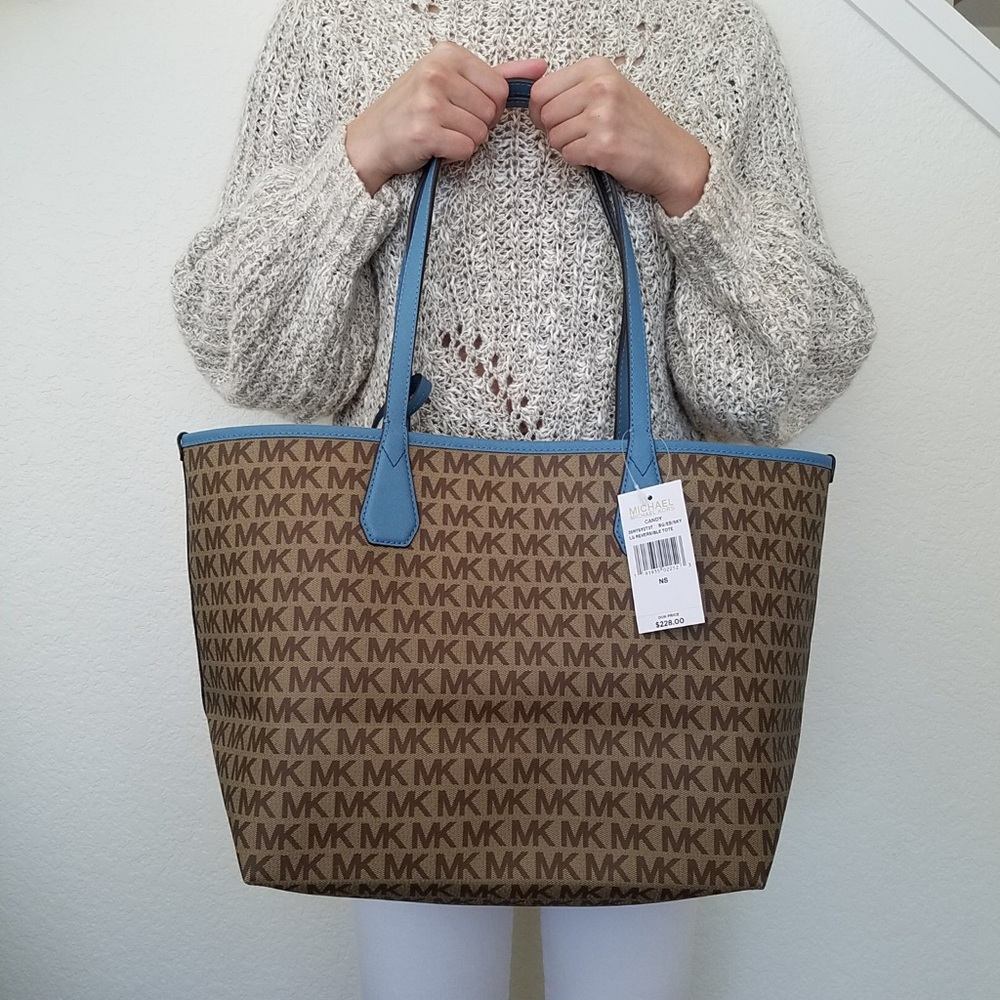 NWT MICHAEL KORS CANDY REVERSIBLE TOTE SKY BROWN - Picture 6 of 8